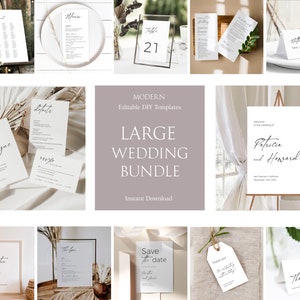 Modern Wedding Invitation Suite, Simple Wedding Invitation Template Set, Printable, Minimalist Wedding Bundle, 100% Editable, Templett, P52