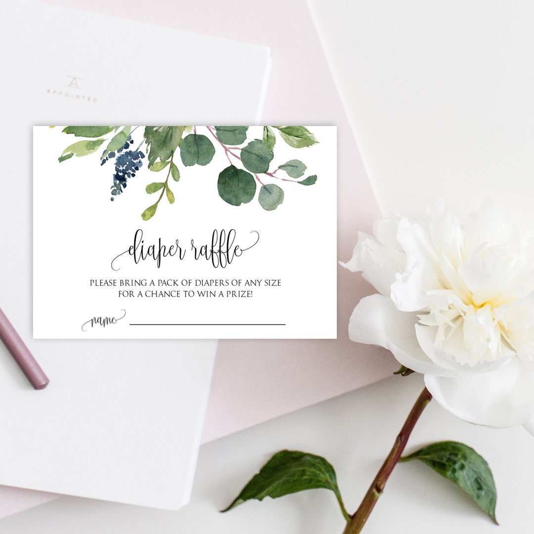 Diaper Raffle Ticket, Diaper Raffle Card, Greenery Diaper Raffle, Baby ...