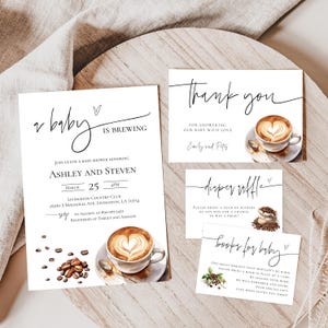 Plantilla de invitación para baby shower con tema de café Invitación para baby shower con tema de café Invitación para un bebé que se está preparando Invitación imprimible con café con leche