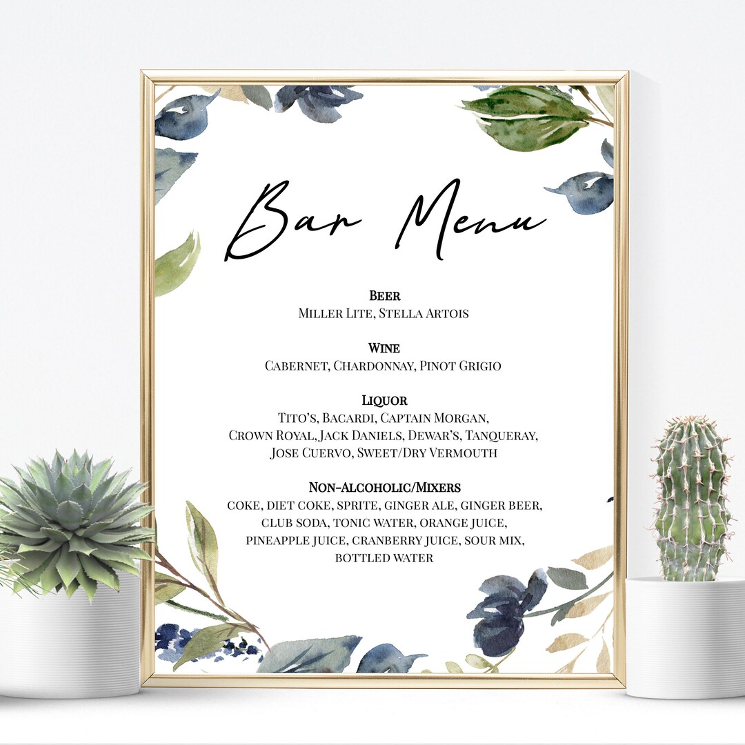 Rustic Bar Menu Template Open Bar Menu 8x10 Bar Menu Etsy