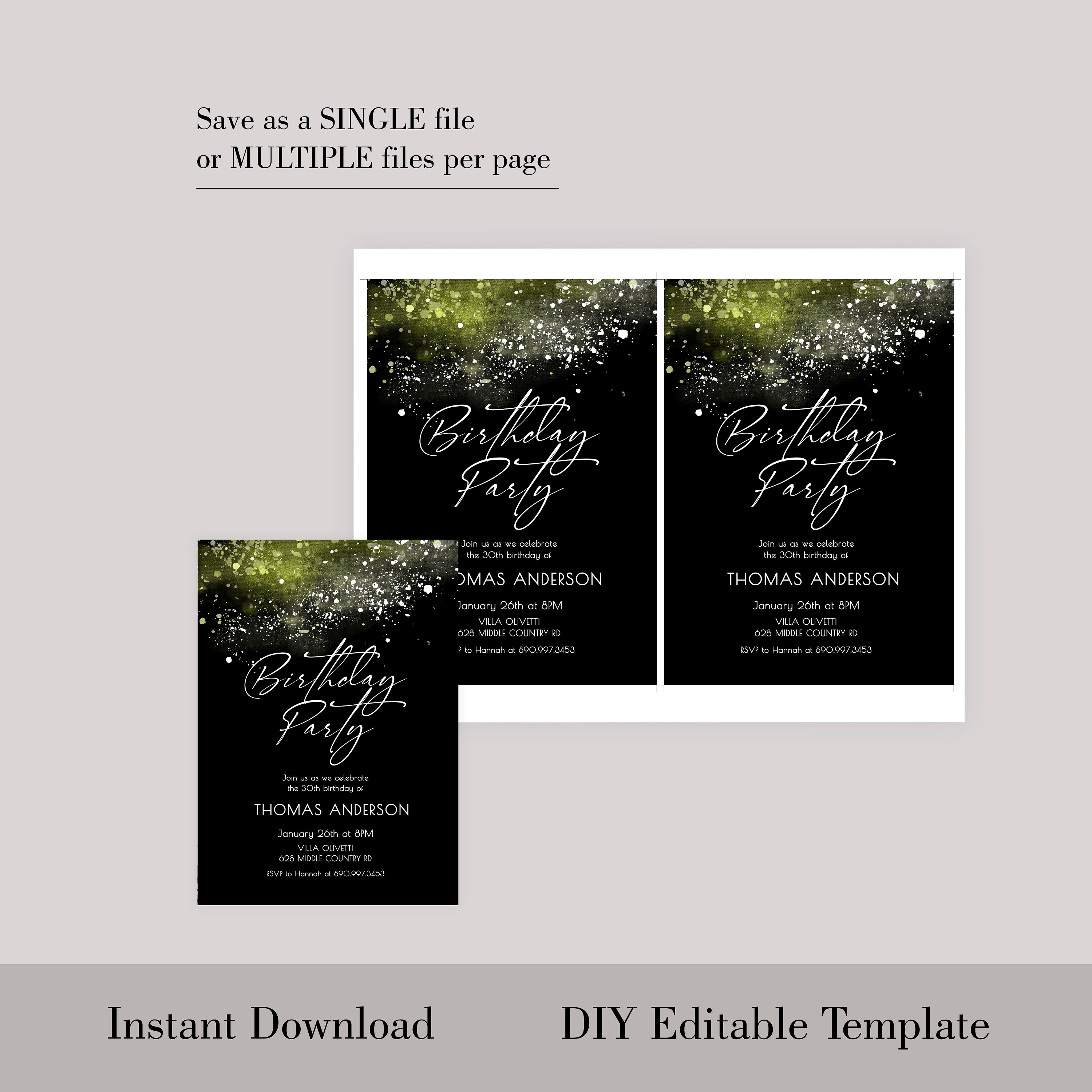 Black and White Birthday Invitation Template Printable - Etsy