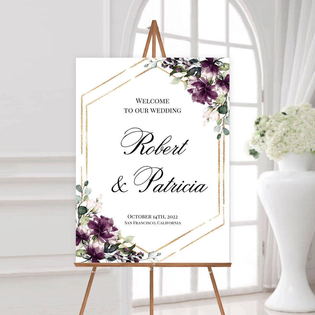 Purple Gold Wedding Welcome Sign Template, Welcome to Our Wedding, 100% ...