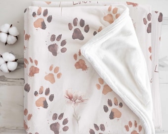 Manta para perro personalizada con huella de pata, regalo de cumpleaños para mascotas, manta de bienvenida para cachorros, manta con nombre personalizado para mascotas, manta con huella de pata N15