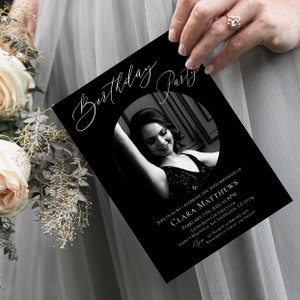 Black Photo Birthday Invitation Template Black And White Birthday Invitation Editable Minimalist Birthday Modern 30th Birthday Templett PB86