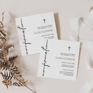 Simple Confirmation Invitation Template Modern Confirmation Gender Neutral Religious Invitation Editable Square Confirmation Printable, P74