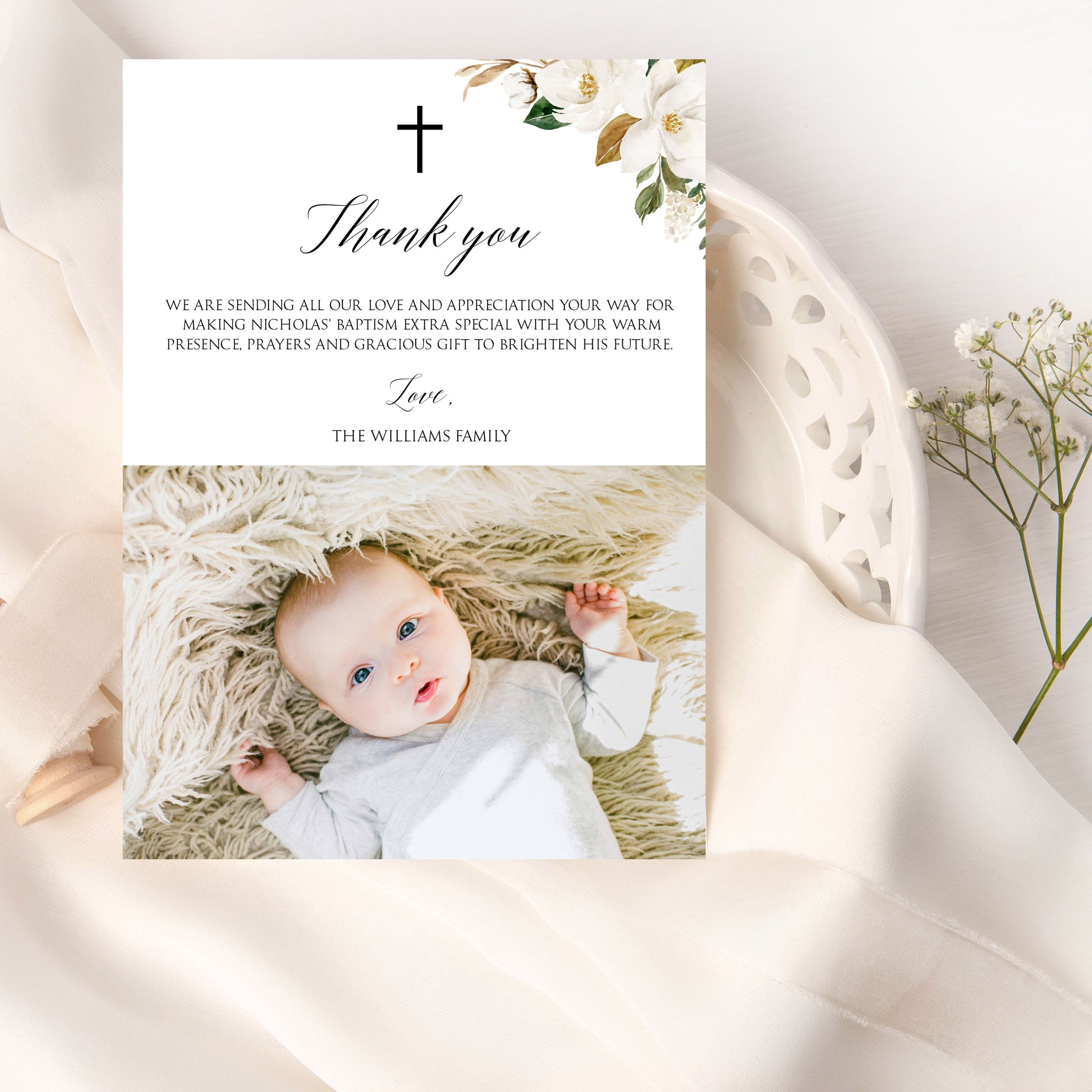 Baptism Thank You Card Template Religious Thank You Card Etsy UK