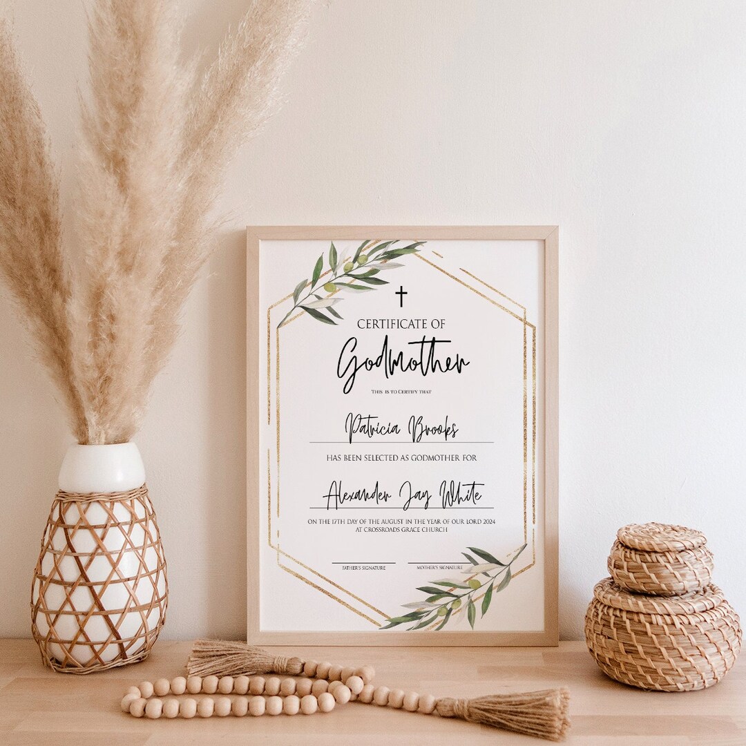 Godmother Certificate Template, 100% Editable, Godfather Certificate ...