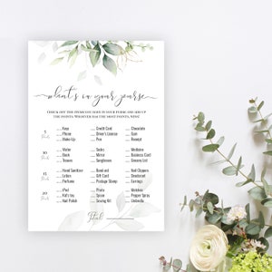 Gold Greenery Whats In Your Purse Game, What&#39;s In Your Purse, 100% Editable, Greenery Baby Shower Game, Gold Baby Sprinkle Games, P31