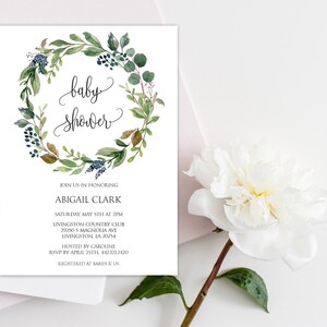 Greenery Baby Shower Invitation Template, Boy Baby Shower Invitation, Editable Baby Shower, Baby Shower Template, Greenery Baby Shower, P17