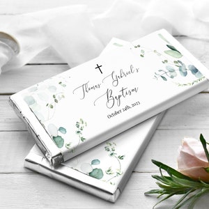 Eucalyptus Baptism Chocolate Wrapper Template, Greenery Chocolate Bar Wrapper, Printable Baptism Candy Bar Wrapper, 100% Editable, DIY, P48