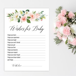 Wishes For Baby Card, Baby Shower Wishes, Printable Baby Shower Game,  Blush Activity Card, Wishes For Baby Card, Printable Shower Card, P18