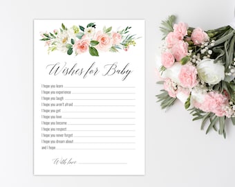 Wishes For Baby Card, Baby Shower Wishes, Printable Baby Shower Game,  Blush Activity Card, Wishes For Baby Card, Printable Shower Card, P18