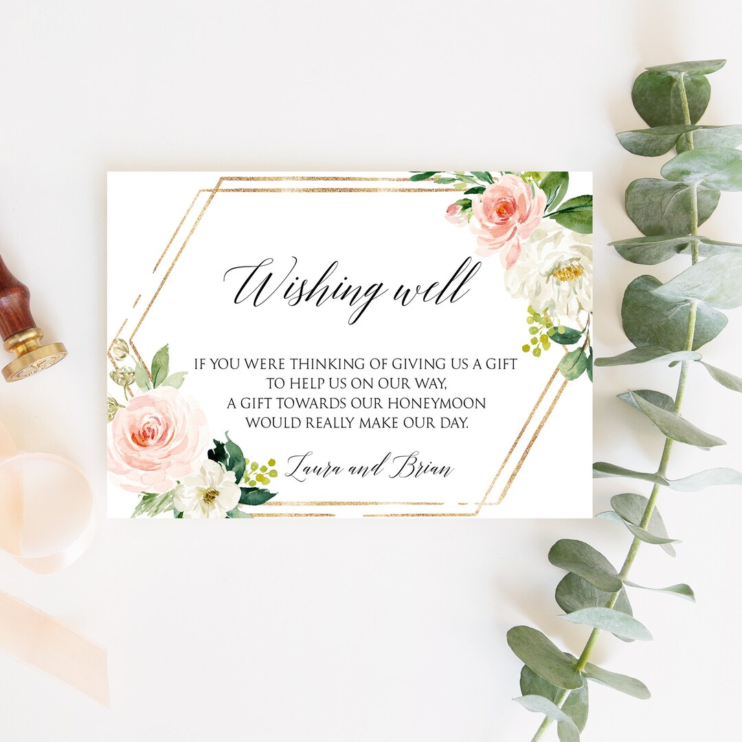 Blush Wishing Well Card, Printable Wishing Well Card, Wishing Well Card Template, Editable ...
