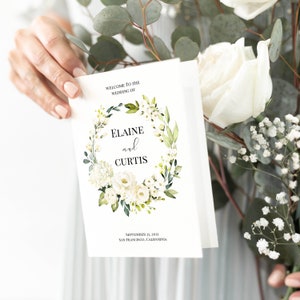 Floral Wedding Program Template, Folded Booklet, Blush Ceremony Template, Folded Wedding Program, Rose, Catholic Ceremony Program, P28