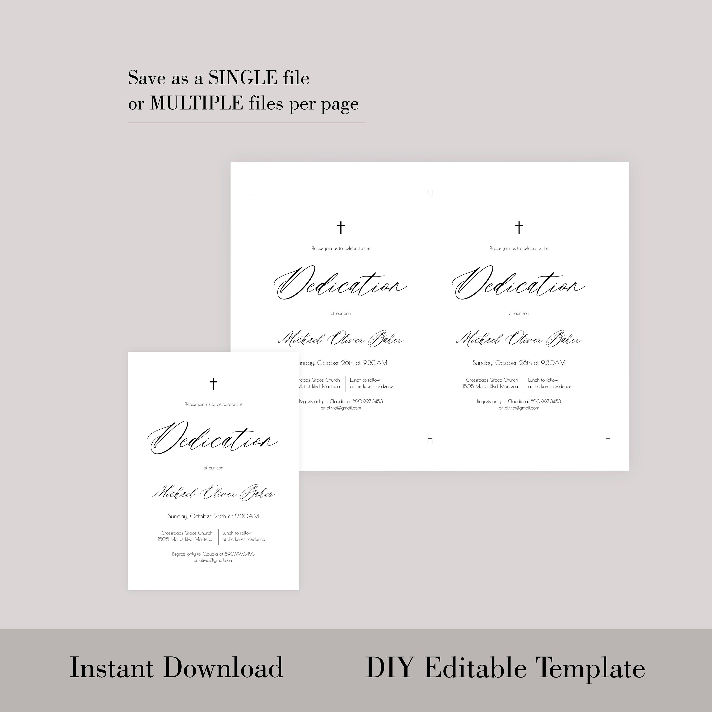 Simple Dedication Invitation Template Calligraphic Minimalist Etsy