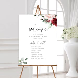 Burgundy Order of Service Sign, Wedding Order Of Events Sign, Wedding Timeline Sign, Order Of Events, Wedding Welcome Sign, Marsala, P26