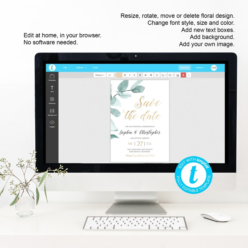 Eucalyptus Save The Date Invitation P21 Save The Date Templett Editable Save The Date Save Our Date Eucalyptus Invite Save The Date