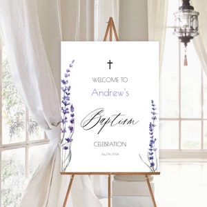Lavender Baptism Welcome Sign Template, Religious Welcome Sign, 100% Editable, Floral Baptism Welcome, Instant Download, Boho, Templett, P66