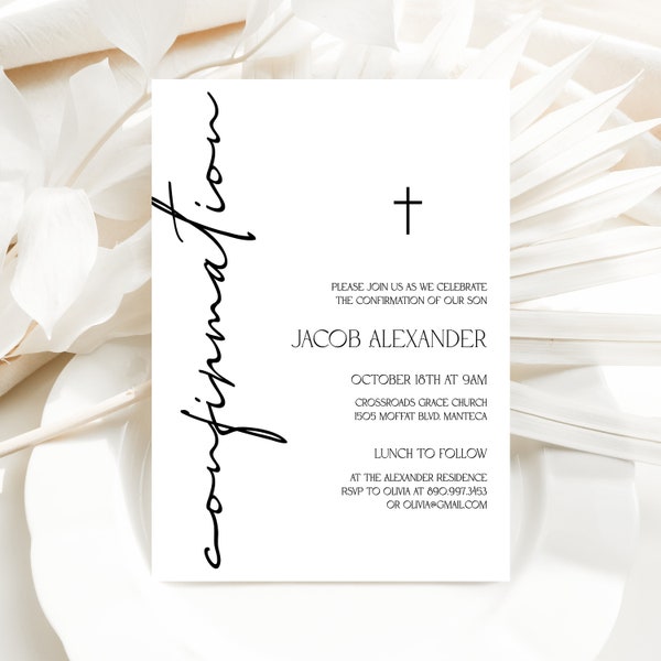 Modern Confirmation Invitation Template Boy Confirmation Gender Neutral Simple Religious Invitation Editable Confirmation Printable, P74