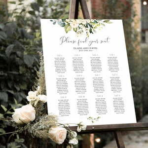 Floral Seating Chart Template, Greenery Wedding Seating Chart, Printable Seating Chart, Rose Wedding Seating Board, Templett Seating, P28