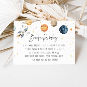 Modèle de carte de livres spatiaux pour bébé, garçon, demande de livre pour baby shower, vaisseau spatial, demande de livre à insérer apporter un livre au lieu d'une carte Templett P85
