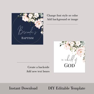 Pink Floral Baptism Cupcake Toppers, Printable Rose Cupcake Topper ...