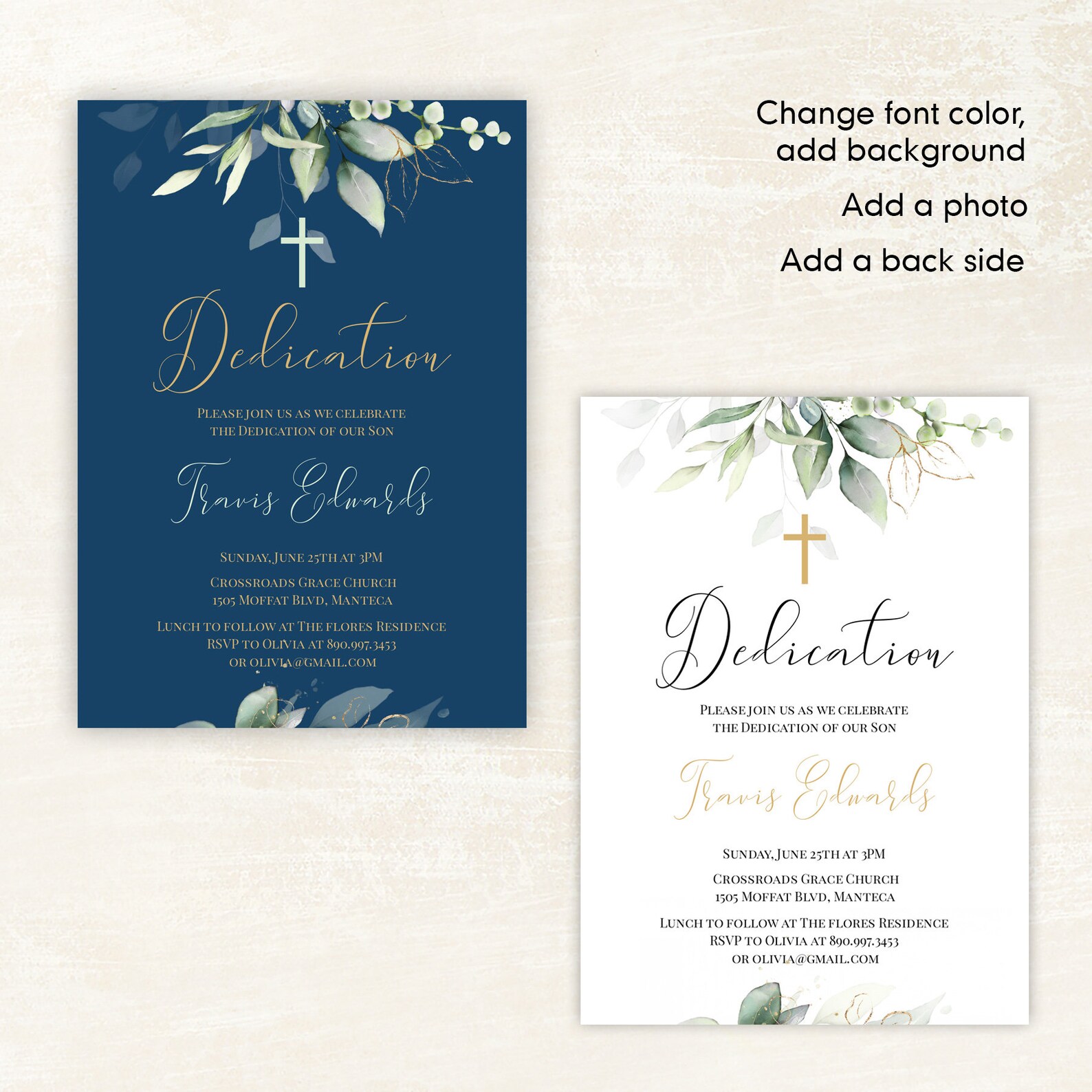 Gold Greenery Dedication Invitation Template Boy Dedication Etsy