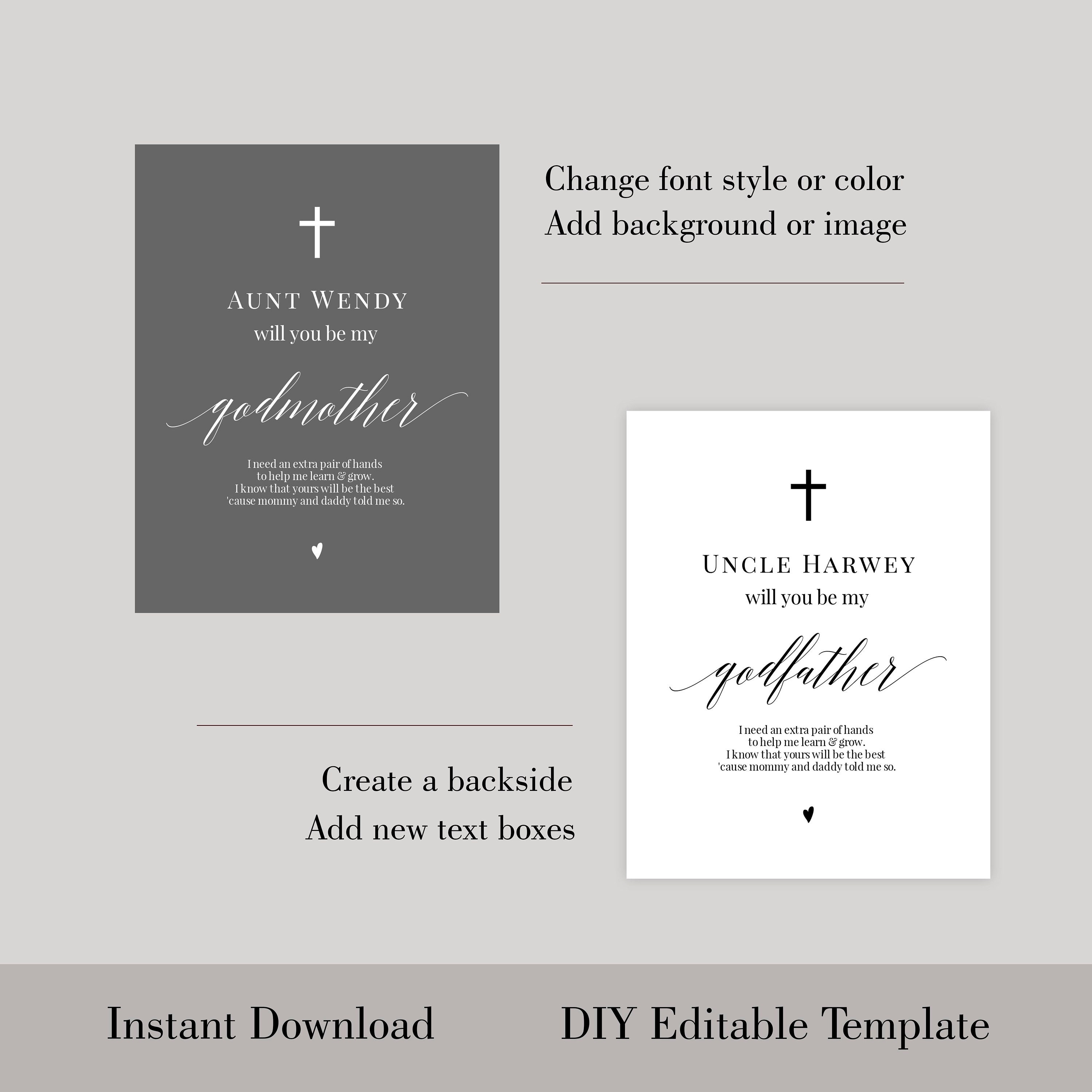 Classic Asking Godfather Template Wine Bottle Label Template - Etsy