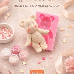 teddy bear silicone pushing mold for polymer clay_mold_teddy bear sculpture_1:6 scale_polyler clay sculptures_clay art_super sculpey_fimo