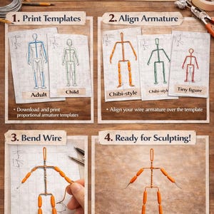 How To Make a Wire Armature for Polymer Clay Sculptures - Step-by-Step PDF Tutorial - Realistic Sculpting Guide For Artists - OOAK Pattern