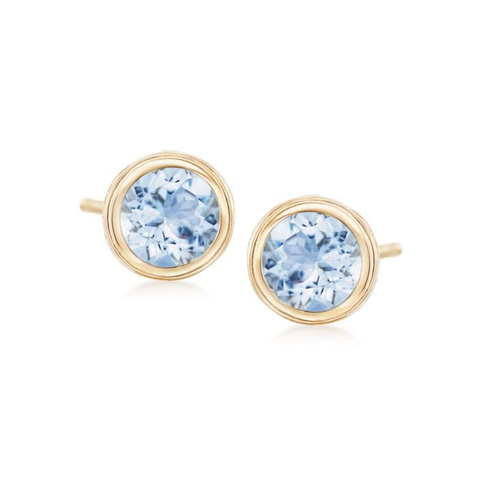 Aquamarine Round Stud Earrings in Rose Gold Plated Sterling Etsy