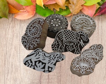 Wooden Printing Block Stamp, Textile Tattoo Art (2.5-3 inch)