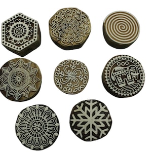 Decorative wooden printing block 8 different design textile printing stamp for fabric printing heena print design