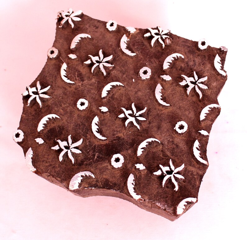 Wooden Stamp Block Indian Design Vintage Craft Wooden block Hand curved Traditional Star Design.