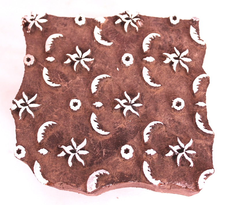 Wooden Stamp Block Indian Design Vintage Craft Wooden block Hand curved Traditional Star Design.