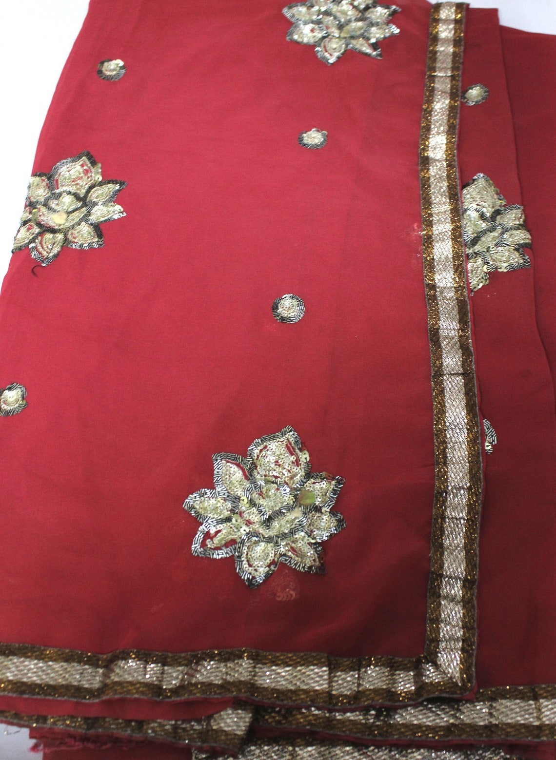 Maroon Traditional Sari Vintage Printed Georgette Indian | Etsy
