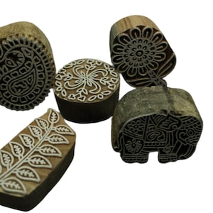 Decorative wooden printing block 5 different design textile printing stamp for fabric printing heena print design