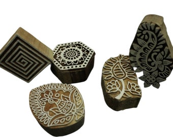 Wooden Textile Printing Blocks: Henna DIY Stamps (2.5-3 inch)