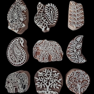 Decorative wooden printing block 9 different design textile printing stamp for fabric printing heena print design
