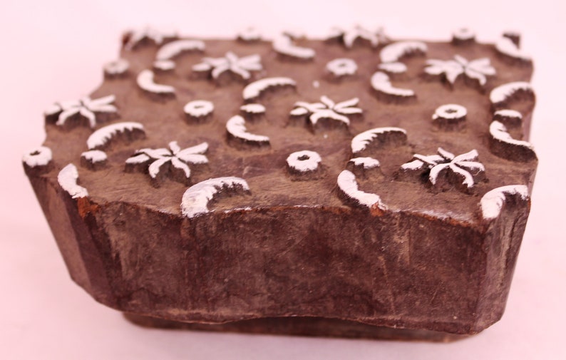 Wooden Stamp Block Indian Design Vintage Craft Wooden block Hand curved Traditional Star Design.