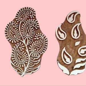 Blocchi di stampa in legno con tintura bicolore, timbri per stampa tessile, blocchi con design Paisley