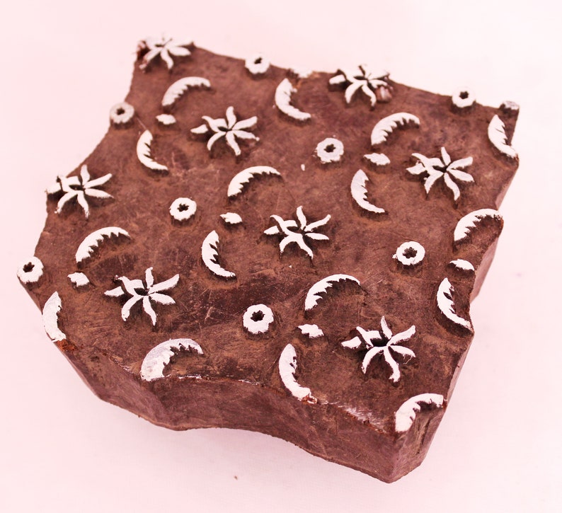 Wooden Stamp Block Indian Design Vintage Craft Wooden block Hand curved Traditional Star Design.