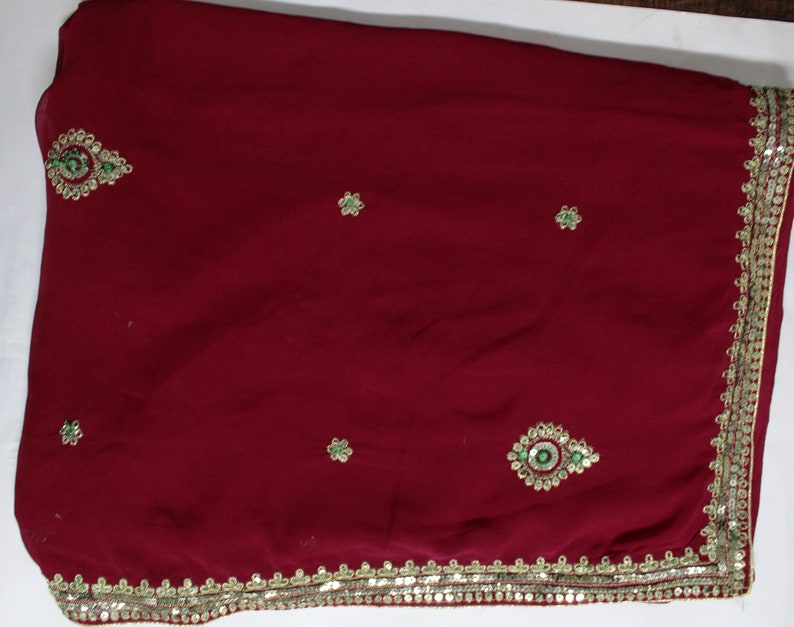 Free Shipping Maroon Sari Traditional Vintage Printed Georgette Indian culture Women Clothing Sari