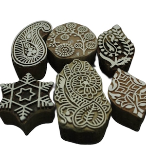 Decorative wooden printing block 6 different design textile printing stamp for fabric printing heena print design