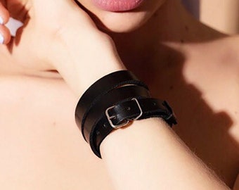 Leather handmade thin wrap cuff bracelet, simple stack snake wristband bracelet, knot vegan bracelet for woman, gift for her
