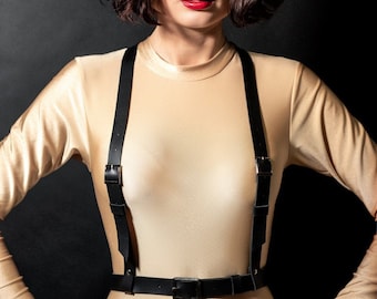 Leather women men harness suspenders belt  ‘Basic’ - classic simple body thin sword belt / shoulder braces for shirt