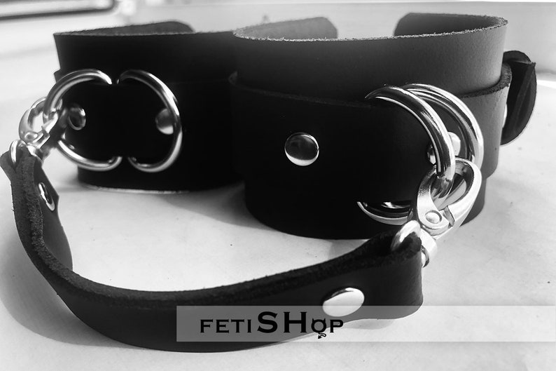 bdsm handcuffs BDSM Accessories Leather handcuffs in black color bondage leather cuffs
