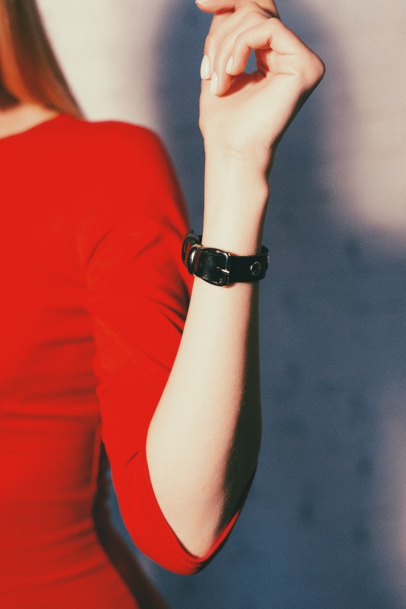 biker bracelet women/' bracelet black leather bracelet with rivets gift for her Leather thin cuff bracelet with rivets men/'s bracelet