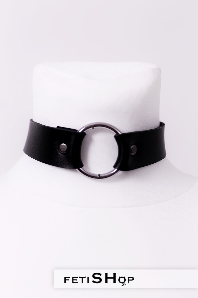 Leather classic thin choker collar Lola, centre o'ring clip. CHOICE OF COLOURS. gift for girl zdjęcie 7