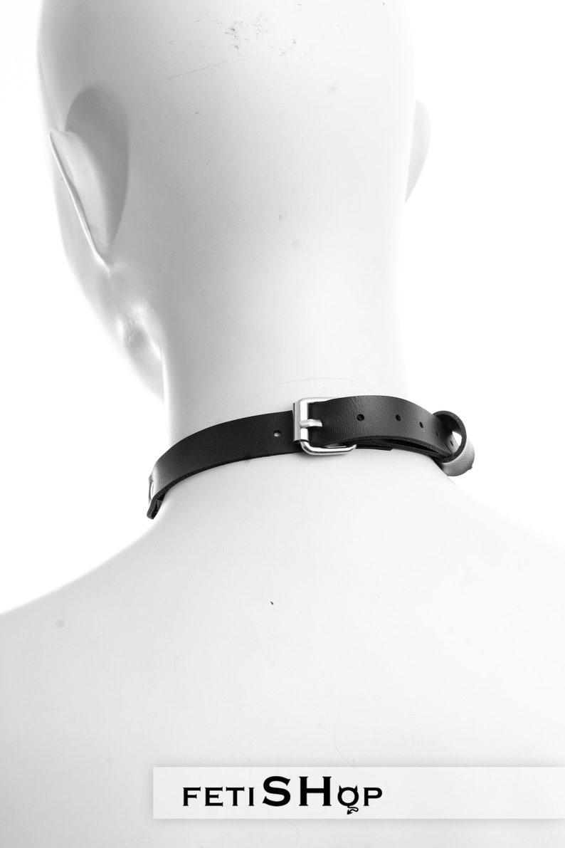 Leather metal chain choker collar with two chain and o'ring pendant for women zdjęcie 7